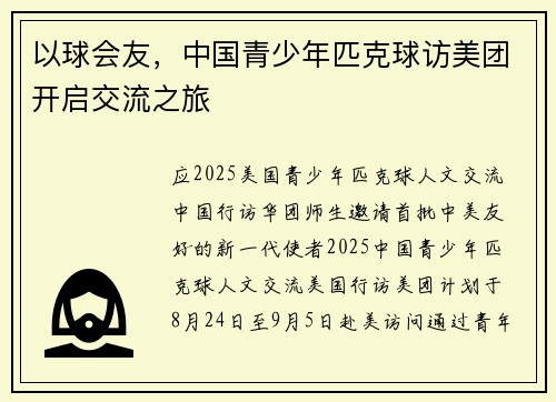 以球会友，中国青少年匹克球访美团开启交流之旅